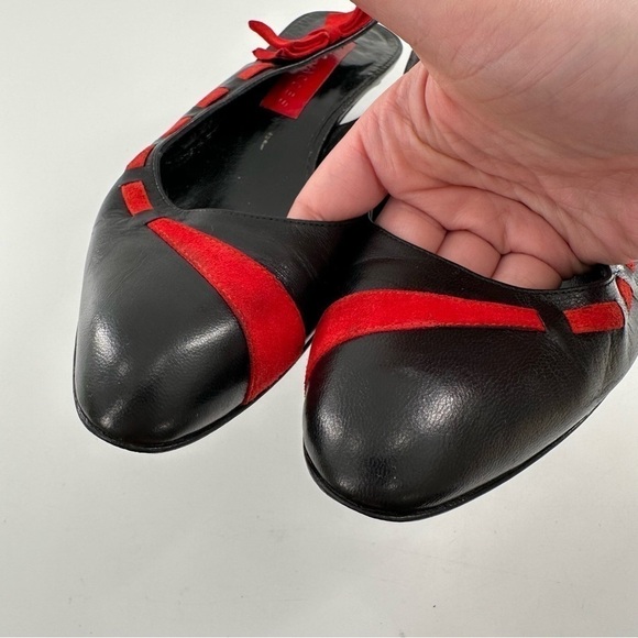 Marc Jacobs kitten heels size 7.5 black Italian leather red suede bow Y2k - Picture 6 of 13